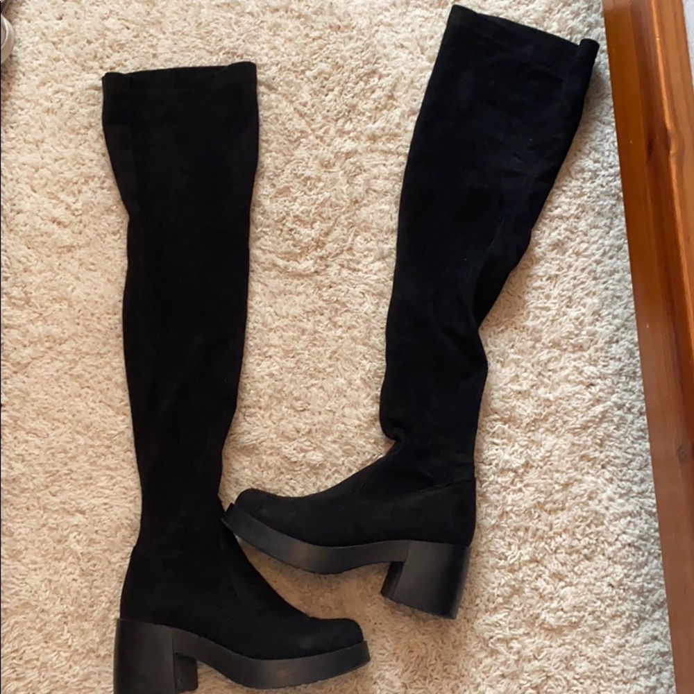 Black suede knee high boots
